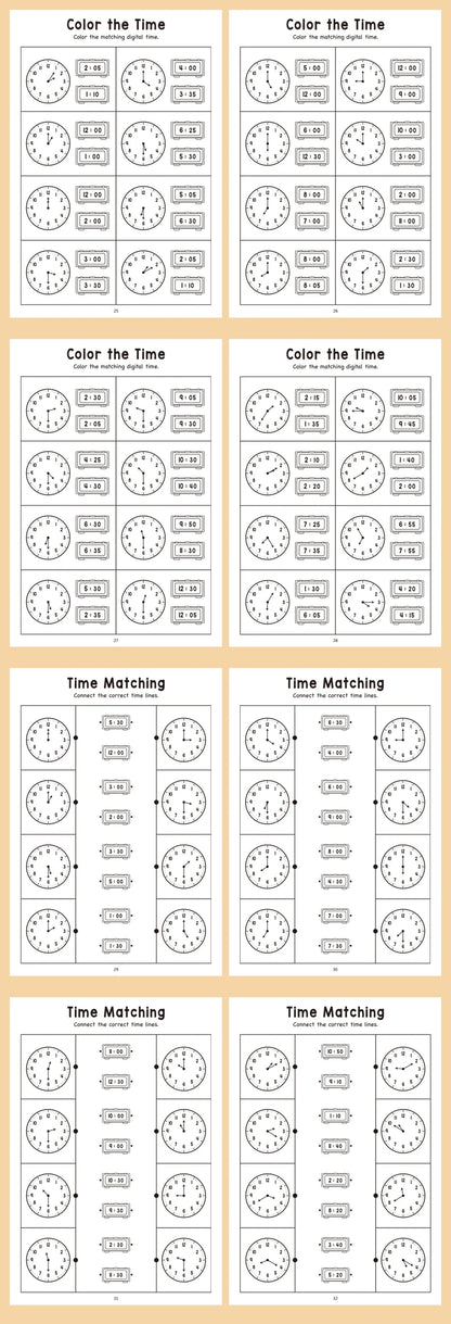 32 Page Telling Time Exercise Time Cognition Book Interactive Game Book about Time Fun Time Game Drawing Learning Book Beauty World Shop