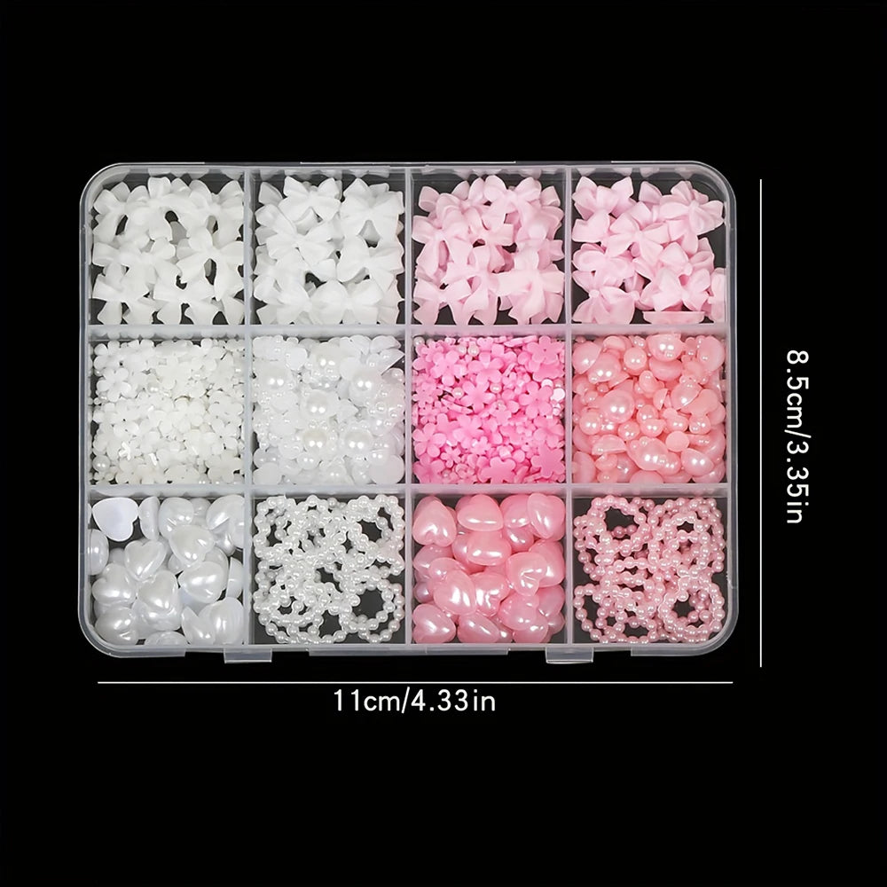 500PCS 3D Nail Art Decoration Kit with Resin Bows, Flat Back Pearls, and Assorted Shapes – Unscented DIY Craft Embellishments Beauty World Shop