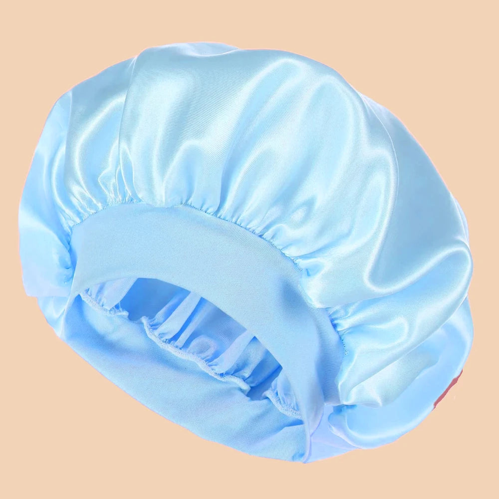 1pc Women's Solid Color Satin Wide-Brimmed Shower Cap, Suitable For Daily Use Silk Bonnet Satin Bonnet Beauty World Shop