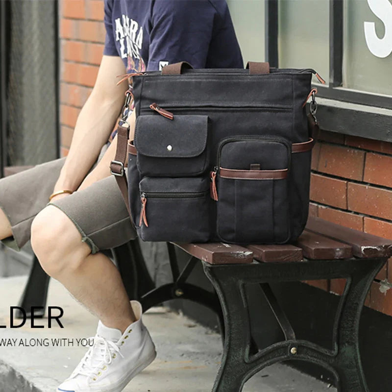 Men's Handbags Briefcase Canvas Shoulder Bag Man for Documents Large Capacity Tote Laptop Bag Crossbody Travel Bags Vintage K004 Beauty Trend Shop