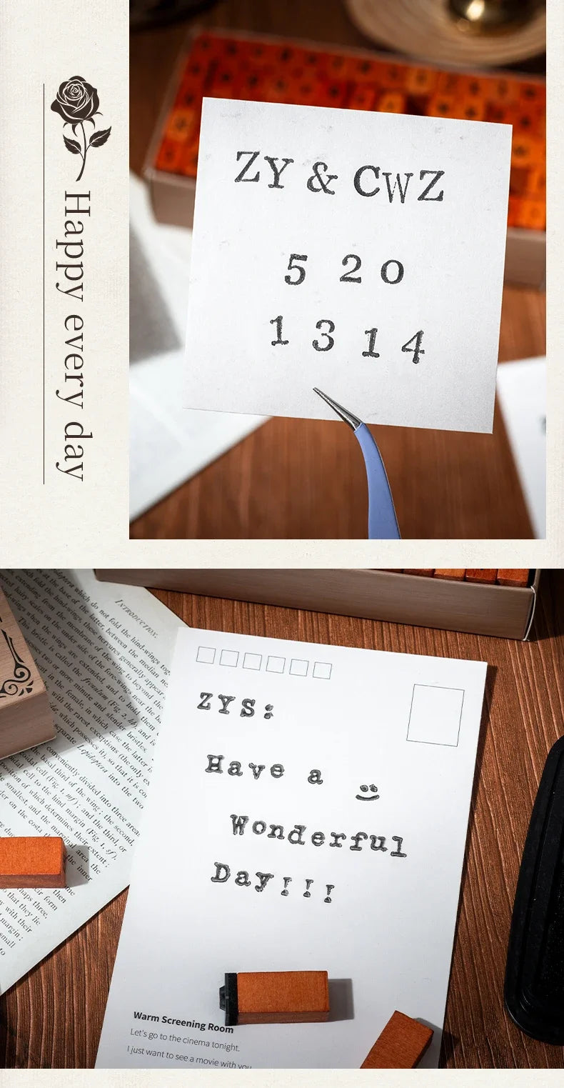 Journal GO 70pcs/set Wooden Rubber Alphabet Letter Number Stamp Set for Card Collage Junk Journal Scrapbooking DIY Standard Seal Beauty World Shop