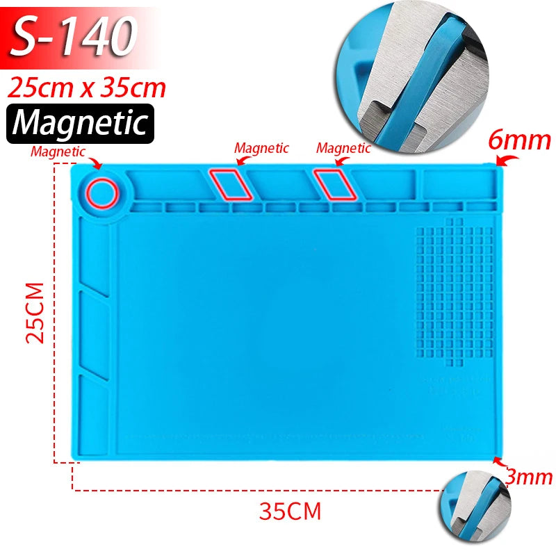 Soldering Station Mat Silicone Work Mat Heat Resistant 932°F Anti-Static Magnetic Mat for Electronic Phone Laptop Watch Repair Beauty World Shop