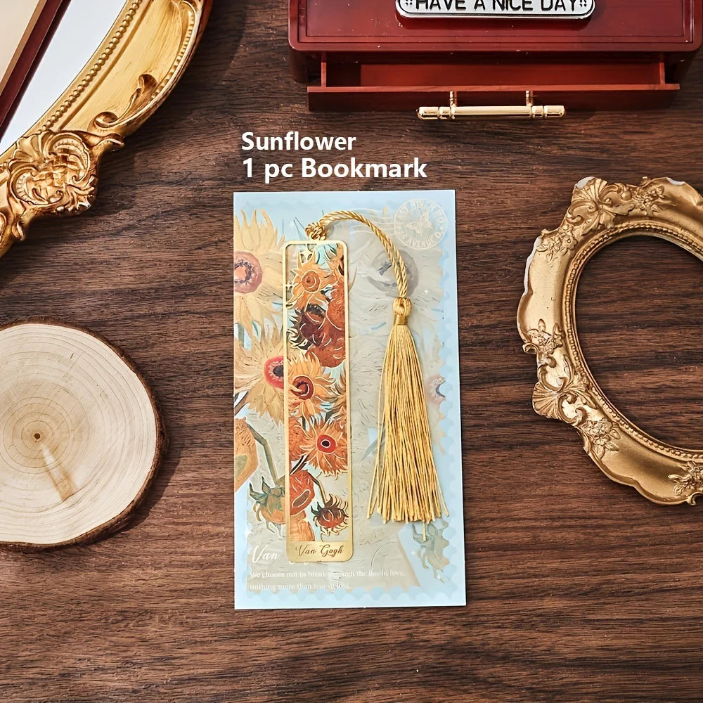 Vintage Oil Painting Metal Bookmarks - Hollow Hot Stamping Long Tassel Bookmarks - Stationery Gifts for Book Clubs, Book Lovers, Beauty World Shop