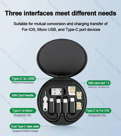 PD 60W Multifunctional USB Type C Data Cable Set Fast Charging For iPhone Xiaomi Samsung Charger Adapter Pin Storage Travel Box Beauty World Shop