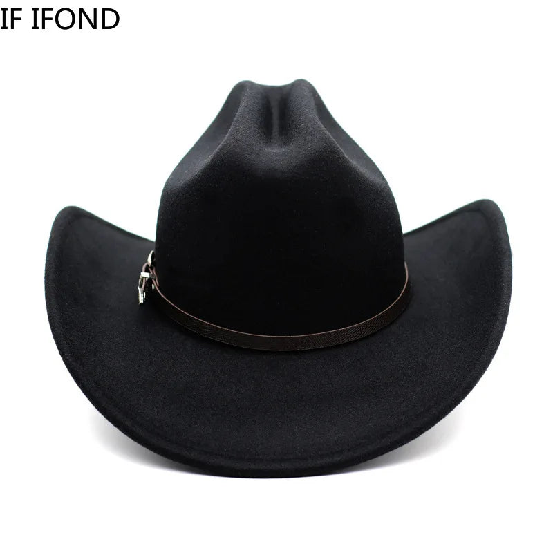 Vintage Western Cowboy Hat For Men's Gentleman Lady Jazz Cowgirl With Leather Wide Brim Cloche Church Sombrero Hombre Caps Beauty World Shop