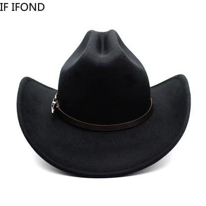 Vintage Western Cowboy Hat For Men's Gentleman Lady Jazz Cowgirl With Leather Wide Brim Cloche Church Sombrero Hombre Caps Beauty World Shop