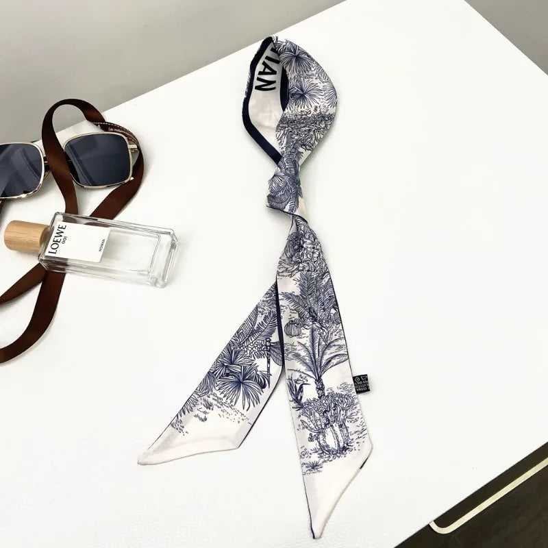 120*5cm Plant Jungle Printed Scarf for Women's Spring Summer New Model Emulated Silk Streamer Fashionable Retro Hairband Streame Beauty World Shop