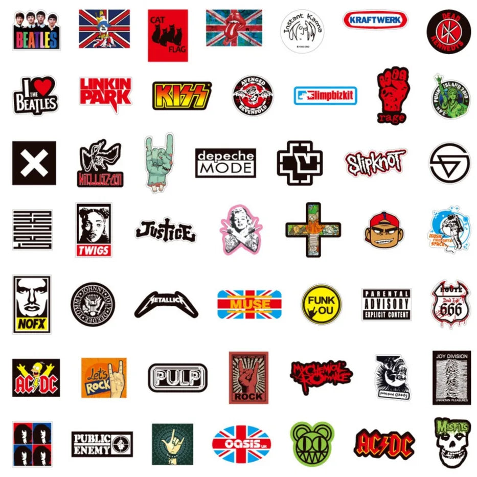 100 Rock And Roll Music Band Stickers Punk Graffiti Stickers For Laptop Guitar Helmet Luggage Decal Golden Memory Stickers Store Beauty World Shop