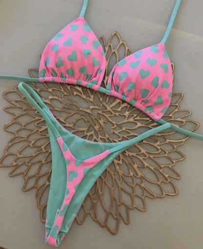 2024 Women's Bikini Swimsuit Women's Split Solid Color Lace-up Sexy Swimsuit 2-piece Set Beauty World Shop