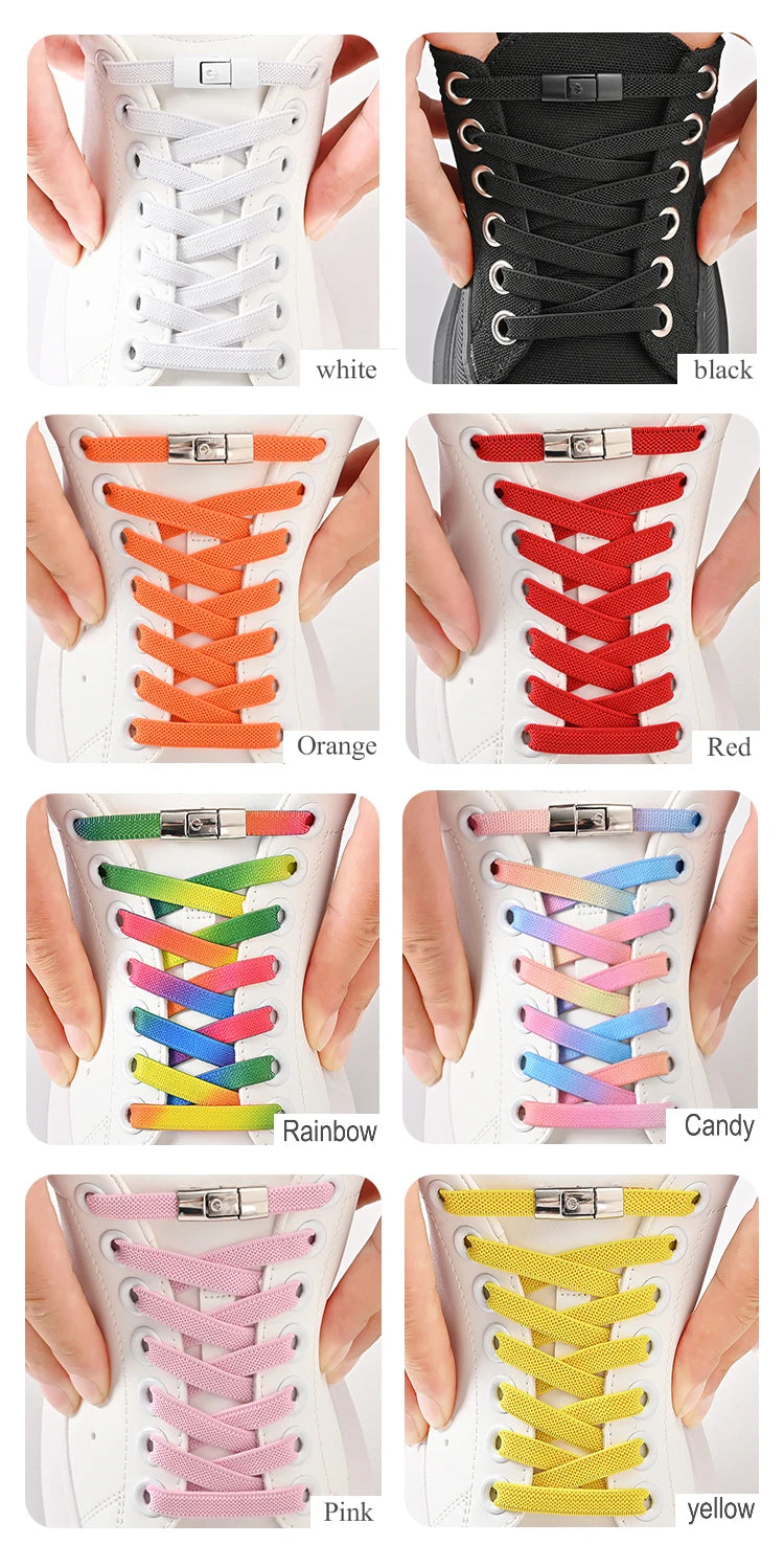 8mm No Tie Shoe Laces Press Lock Shoelaces Without Ties Elastic Laces Sneaker Kids Adult Widened Flat Shoelace for Shoes Beauty Fashion