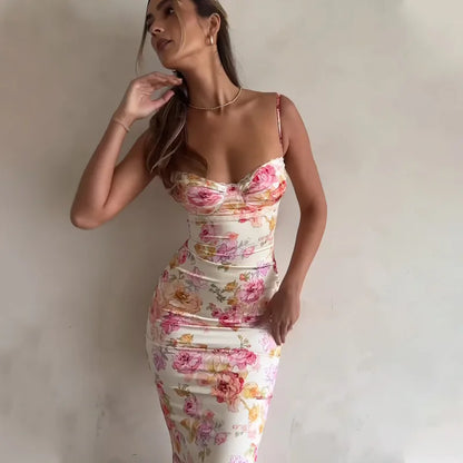 New Floral Suspender Split Slim Sleeveless Patry Beach Style Spaghetti Strap Dress Women Clothes Mini Dress 2024 Summer Beauty World Shop