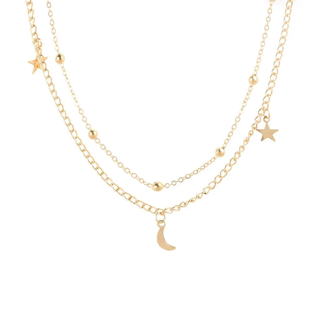 2025 New Fashion 2 Layer Star Moon Clavicle Chain Choker Necklace For Women Girl Party Jewelry Birthday Gifts Beauty World Shop