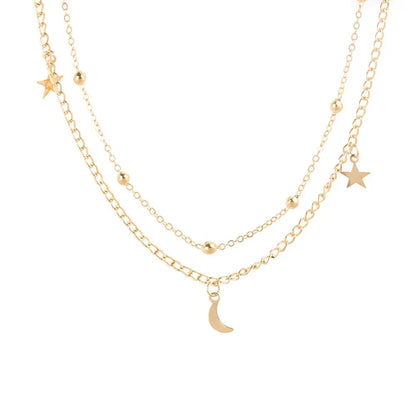 2025 New Fashion 2 Layer Star Moon Clavicle Chain Choker Necklace For Women Girl Party Jewelry Birthday Gifts Beauty World Shop