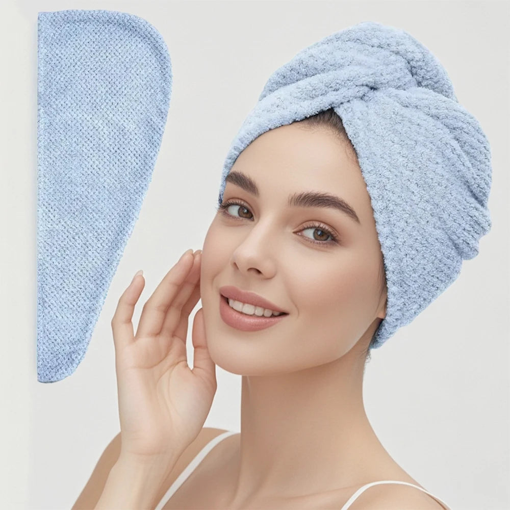 Solid color hair towel Textured dry hair cap 9.8 "X 25.5" absorbent hair towel wrap for button-down women Beauty World Shop