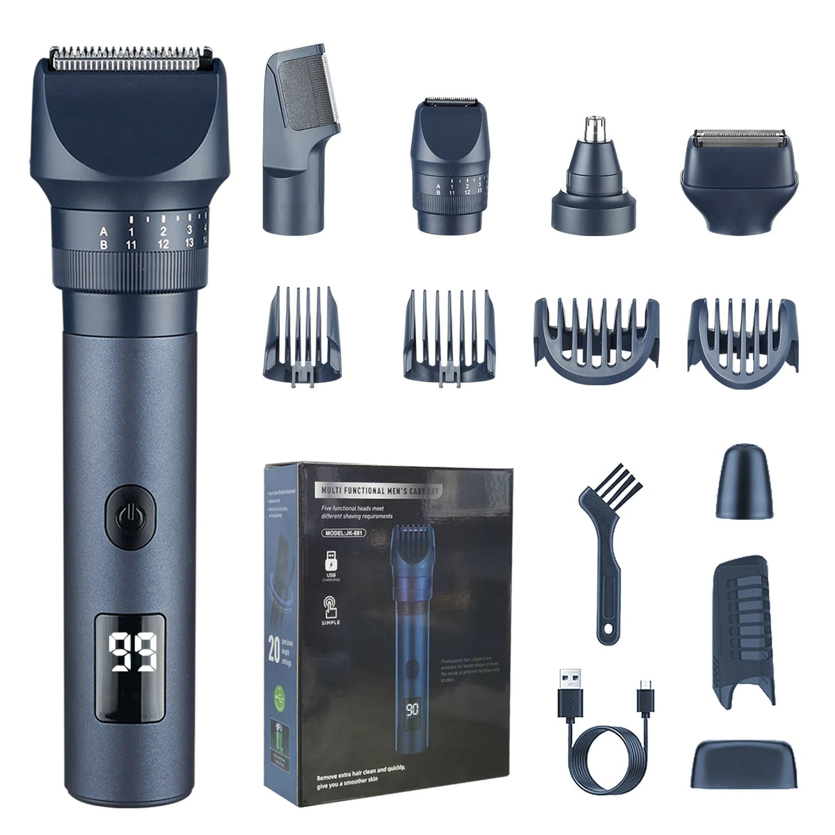 HOMEFISH 5 IN 1 Men's Electric Shaver IPX6 Waterproof Beard Trimmer Rechargeable Cordless Hair Clipper Body Grooming Kit Beauty World Shop