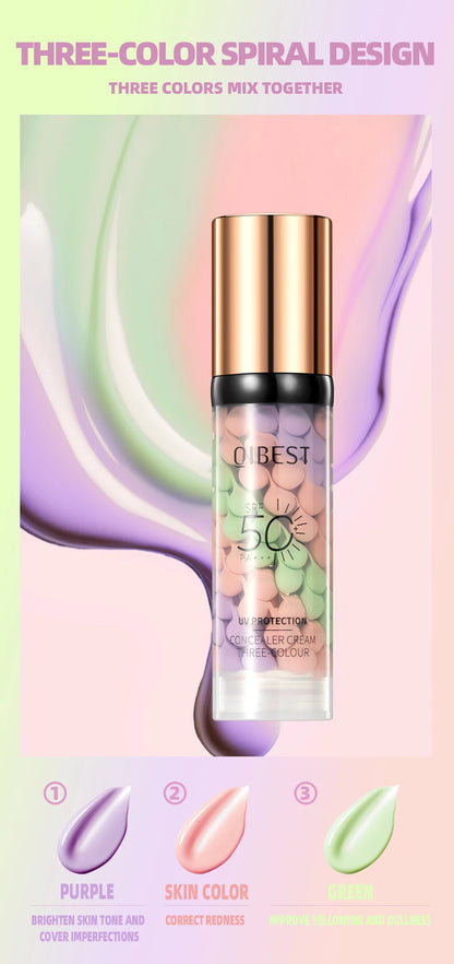 Qibest Three Color Press Release Cream Concealer Isolate Makeup Facial Base Brightening Cream Liquid Concealer Face Primer
