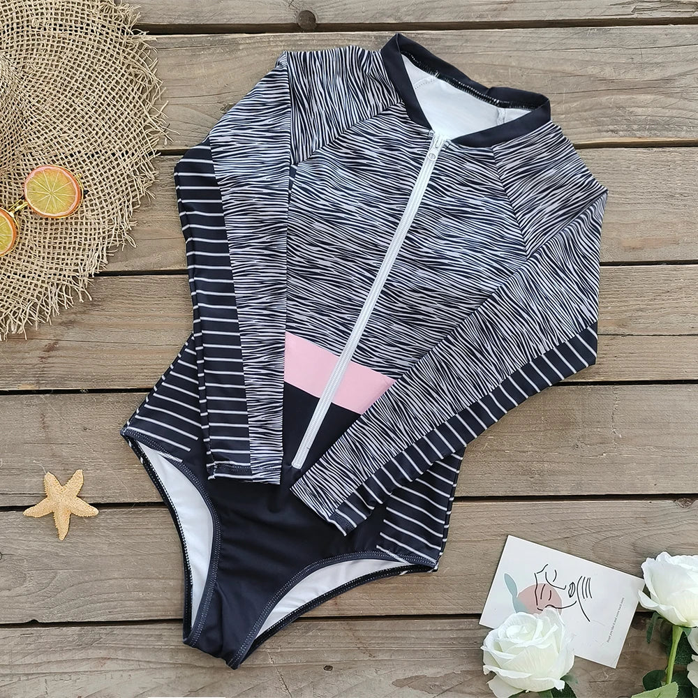 2026 Surfing Sport Swimsuit Long Sleeves Women One Piece Swimsuit  Swimwear Solid Monokini Bathing Suit Tropical Bodysuit Female Beauty World Shop