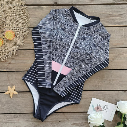 2026 Surfing Sport Swimsuit Long Sleeves Women One Piece Swimsuit  Swimwear Solid Monokini Bathing Suit Tropical Bodysuit Female Beauty World Shop
