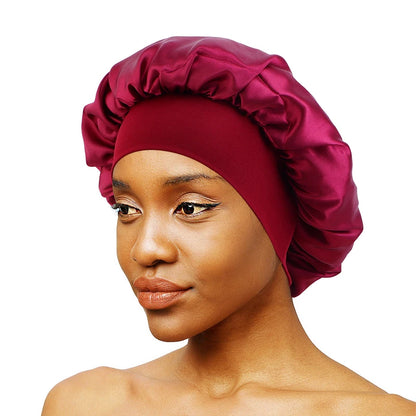 New Women's Satin Solid Wide-brimmed Sleeping Hat Unisex Head Wrap Elastic Band Cap Hair Care Bonnet Night Hat bonnet de nuit Beauty Fashion