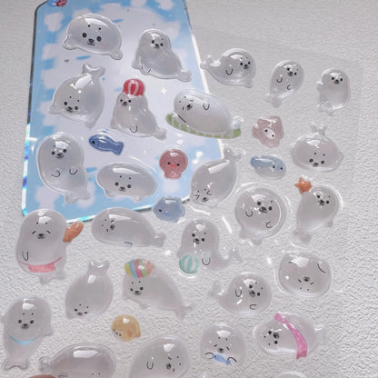NEKONI Cute Animals Seal Bear Penguin 3D Stickers Scrapbooking DIY Journaling Stationery Diary Cute Stickers School Supply Beauty World Shop