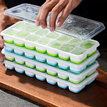 Ice Cube Tray Mold with Lid Silicone Square 14 Cube Easy Release Ice Cube Molds Summer Kitchen Bar DIY Iced Cocktail Freeze Tool Beauty World Shop