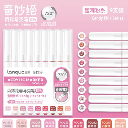 Languo 9pcs/box Soft Brush Acrylic Marker Pen Set，DIY Hand Drawn,Paint Art Markers pens,Student Graffiti Acrylic Paint Pens,M720 Beauty World Shop