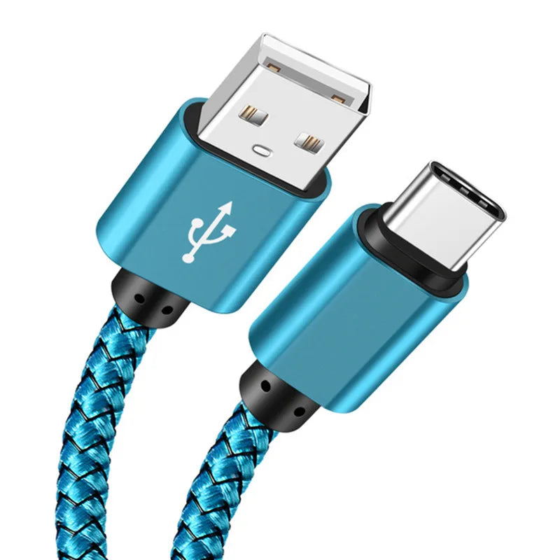 USB A to Type C Charging Cable 2A Fast Charger Nylon Data Cable 1M 2M 3M For Iphone Android Huawei Samsung TypeC Charging Device Beauty World Shop