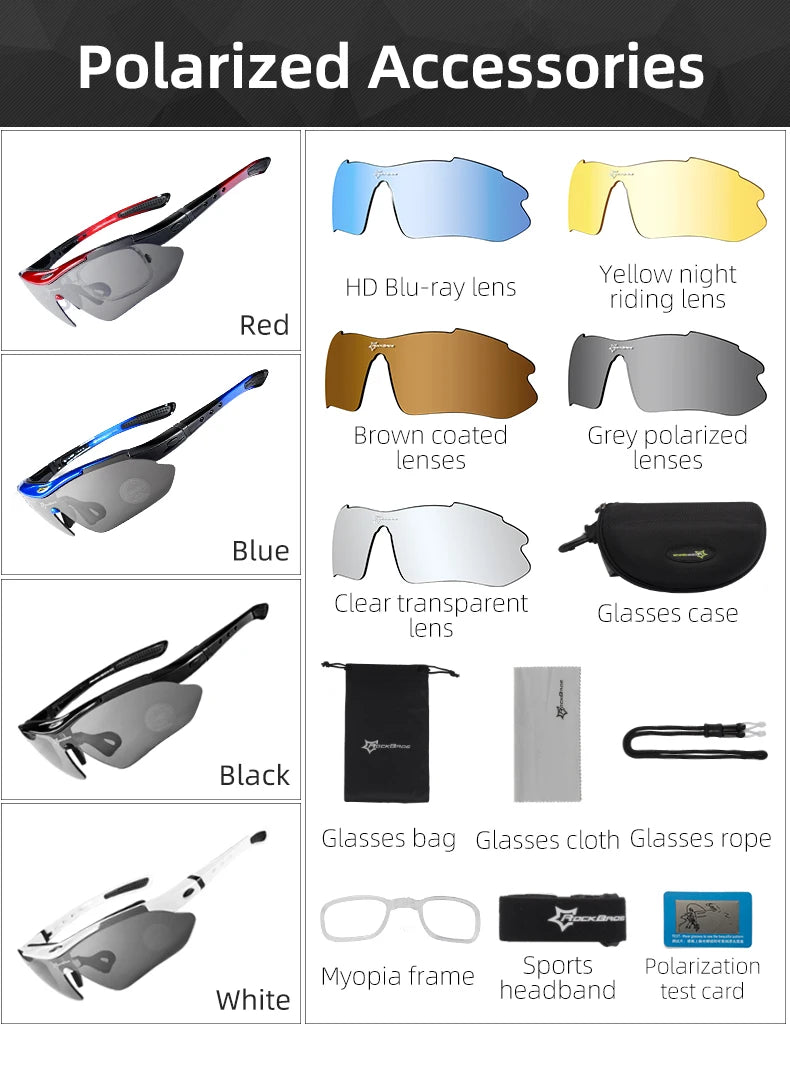 ROCKBROS Cycling Polarized glasses Bike Outdoor Sports Sunglasses MTB Road PC Goggles Eyewear Glasses 5/3 Lens Bicycle Accessory Beauty World Shop