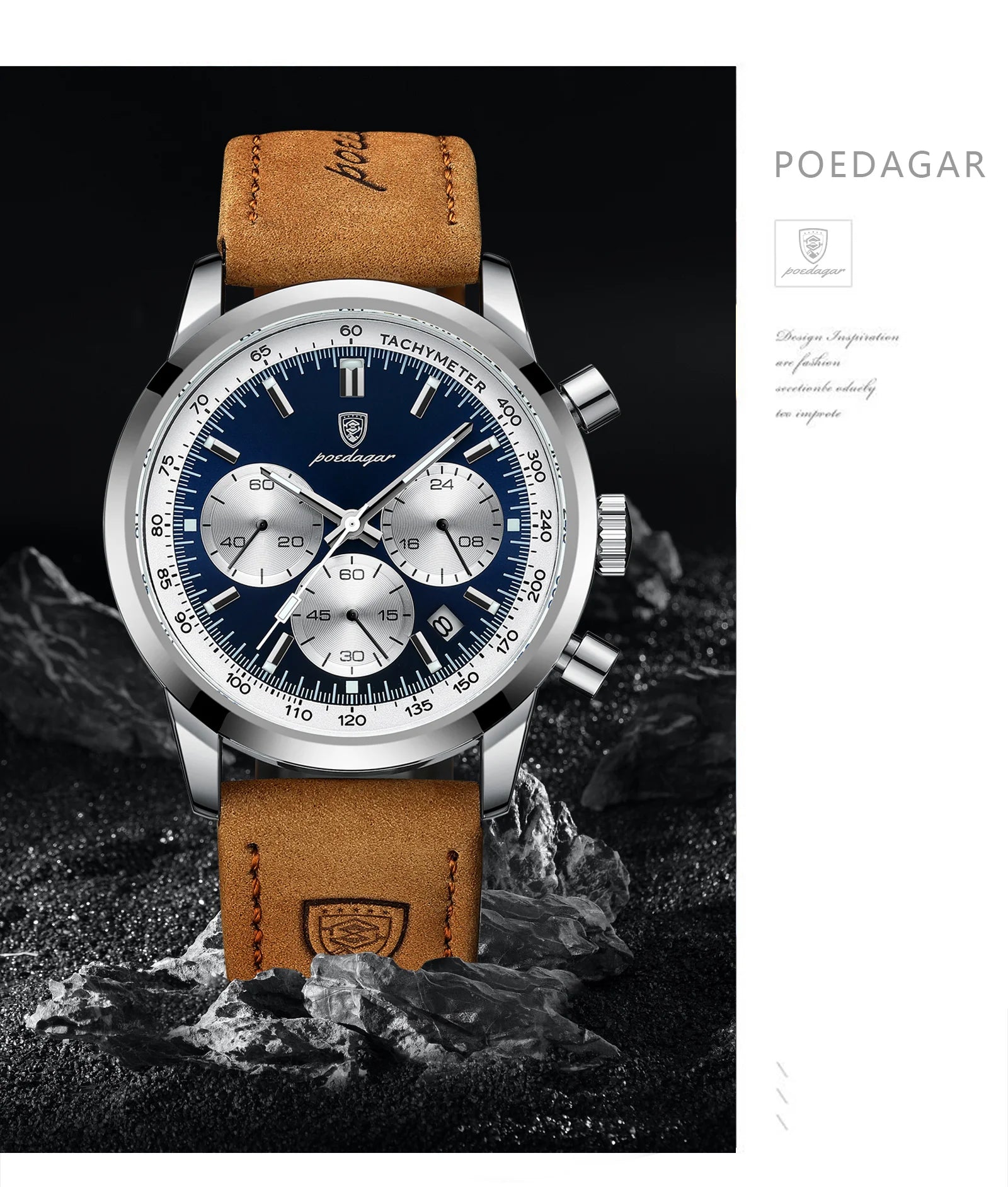POEDAGAR Top Brand Men's Quartz Watch Waterproof Luminous Chronograph Military Man Watch Luxury Fashion Leather Watches For Men Beauty World Shop