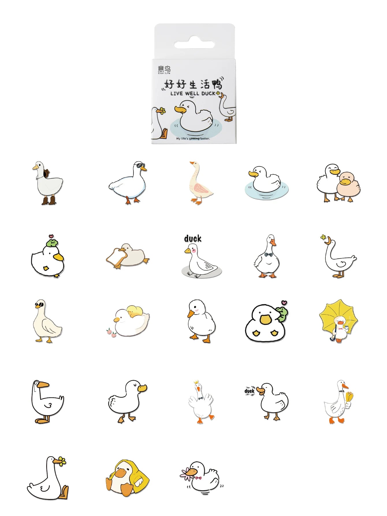 Etori Life46pcs/pack Good Life Duck Album decorative stickers Self-adhesive stickers for DIY student stationery notebook diary Beauty World Shop