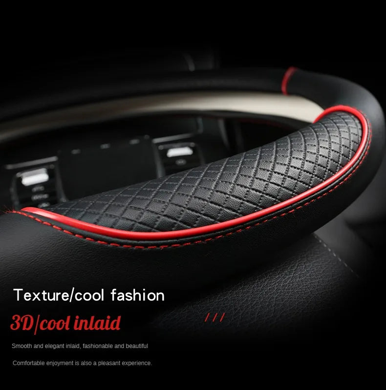 All Seasons Leather Diamond Steering Wheel Cover Universal Fit for 14 .5-15 Inch Durable Leather Cover Anti-Slip Veins Design Beauty World Shop