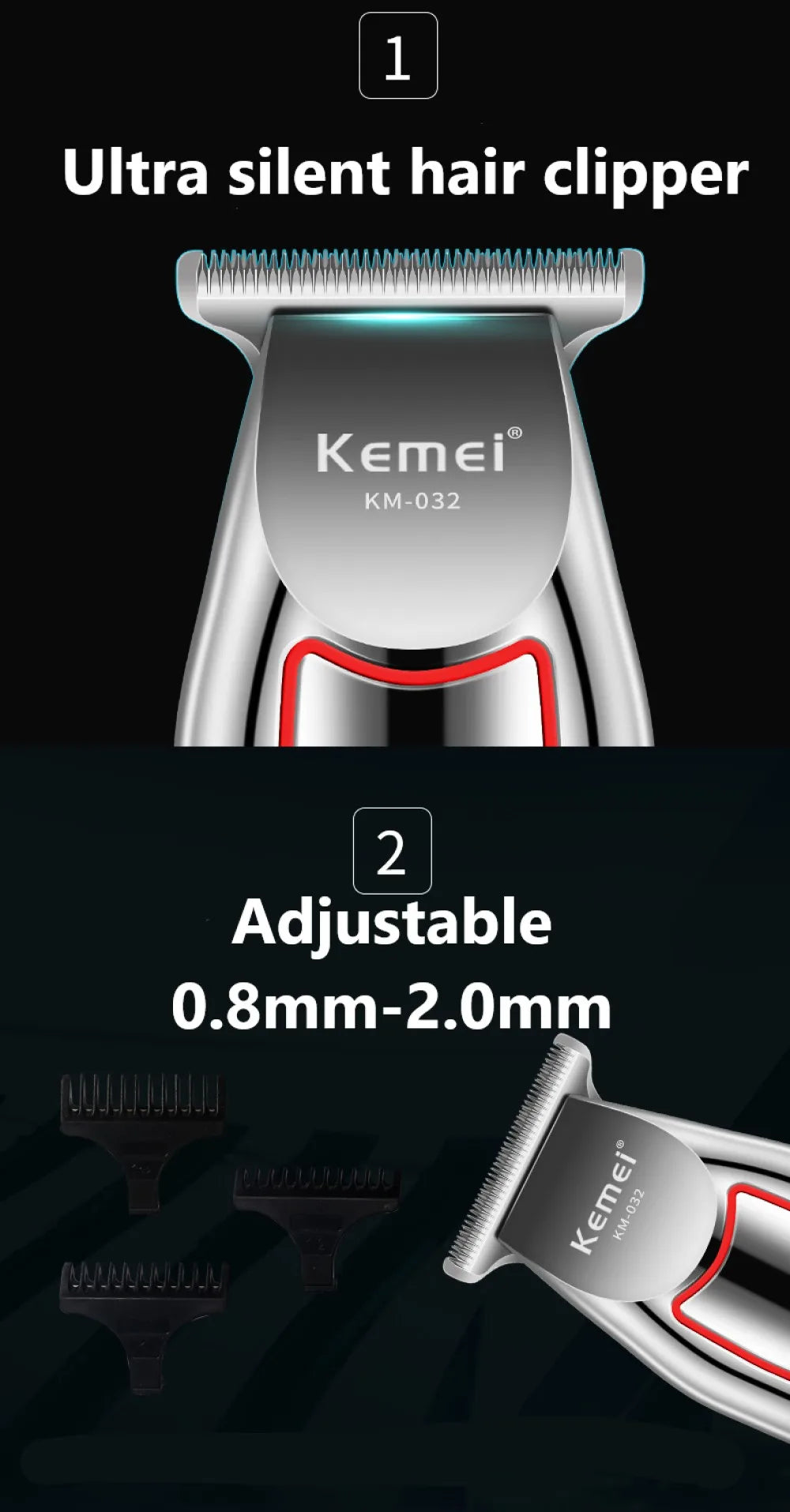 Kemei Professional Hair Trimmer Electric Beard Trimmer For Men Hair Clipper Hair Cutter Machine Haircut Grooming Kit KM-032 Beauty World Shop