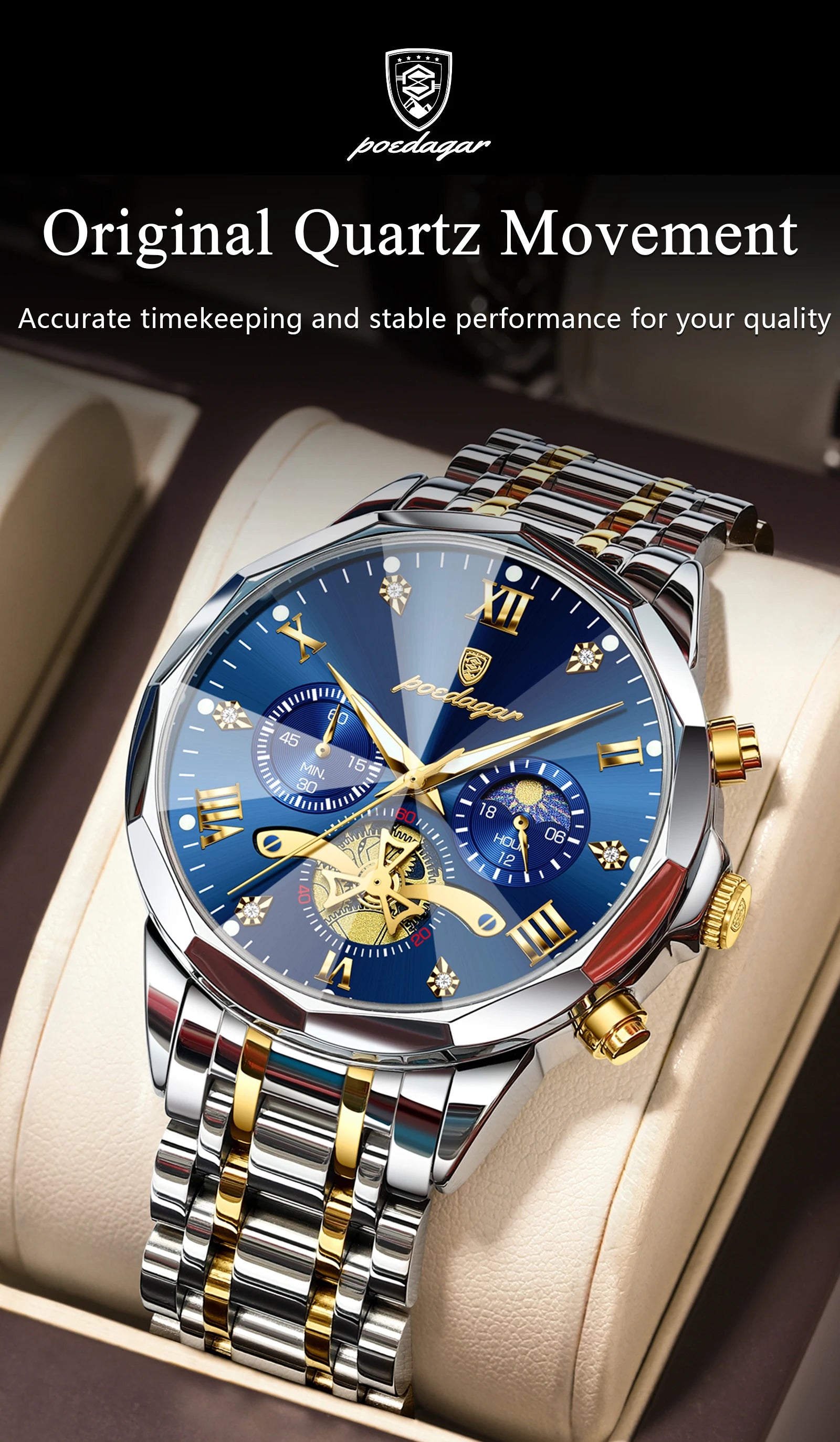 POEDAGAR Original Luxury Men's Watch Waterproof Luminous Chronograph Men Wristwatch Stainless Steel Quartz Watches For Man Reloj Beauty World Shop