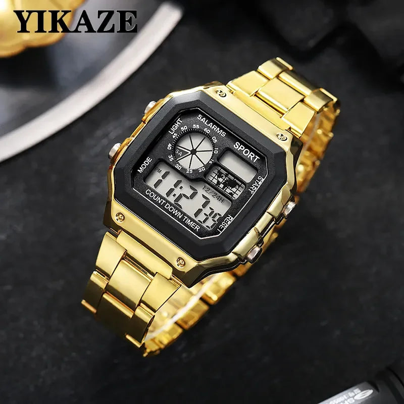 MAYZHISU Classic Men's Digital Watches Luxury Stainless Steel Strap Sport Watches Men Military Clock LED Sport Wristwatch Beauty World Shop