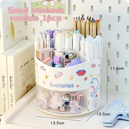 Cute Rotating Pen Holder Desktop Drawer Stationery Box Case School Office Desk Kawaii Stationery Storage Box Organizer Stickers Beauty World Shop