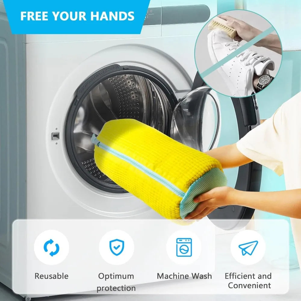 Durable Shoe Washing Machine Bag for All Shoe Types-Yellow with Blue Zipper,Ideal for Sneakers and Casual Shoes,Laundry Wash Bag Beauty World Shop