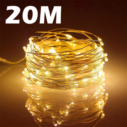 USB Led Fairy Lights Copper Wire String 20M 200LED Holiday Outdoor Lamp Garland For Christmas Tree Wedding Party Decoration Beauty World Shop