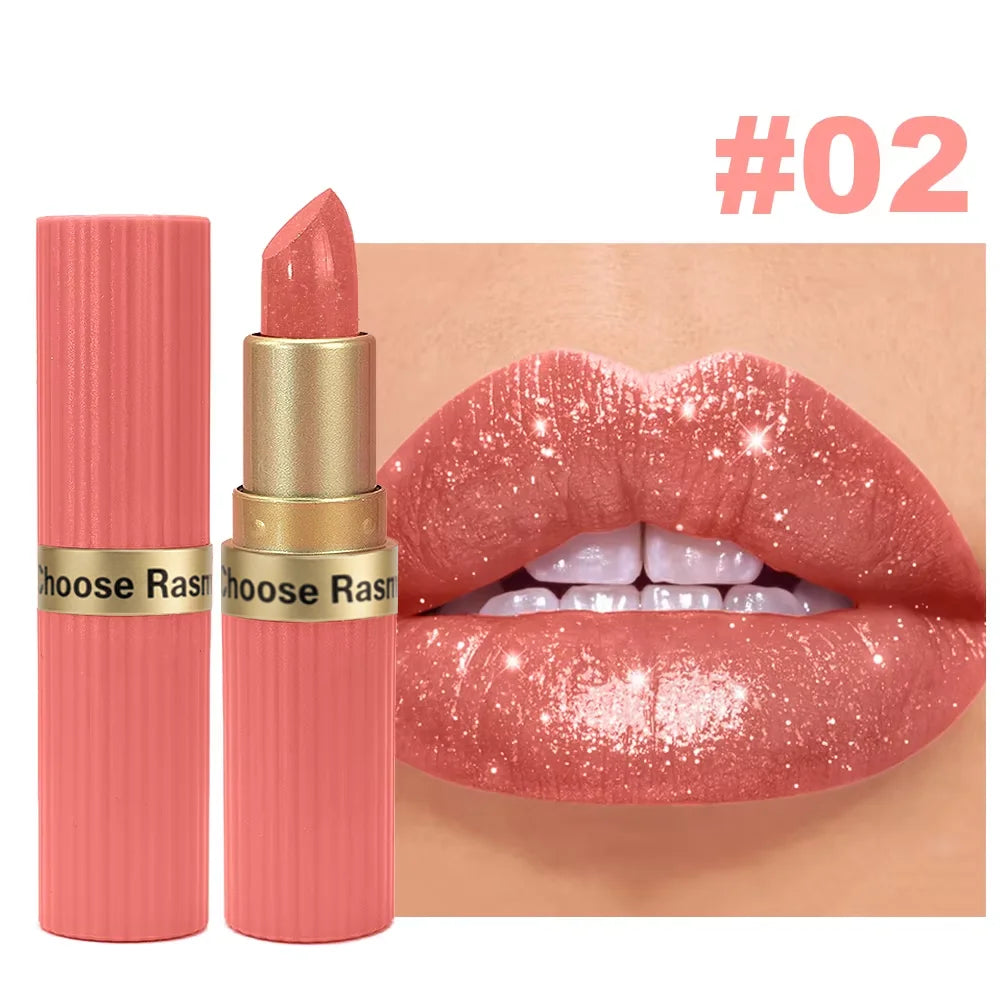Pearlescent Pink Glitter Velvet Lipstick Metallic Waterproof Long Lasting Matte Shimmer Diamond Lipstick Women Makeup Cosmetic Beauty World Shop