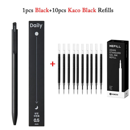 KACO Gel Pens Press Signature Pen Stationery Metal Pen Clip 0.5mm Black Ink Quicking Drying Large Capacity 800M Smooth Writing Beauty World Shop