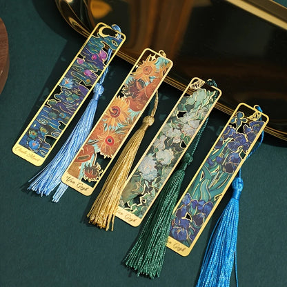 Vintage Oil Painting Metal Bookmarks - Hollow Hot Stamping Long Tassel Bookmarks - Stationery Gifts for Book Clubs, Book Lovers, Beauty World Shop