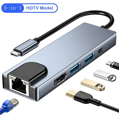 Usb 5 In 1 Type-C 3 1 To 4k HdTV Hub Adapter With Sd Tf 100M Rj45 Car d Reader Pd Fast Charge For Macbook Notebook Computer Beauty World Shop
