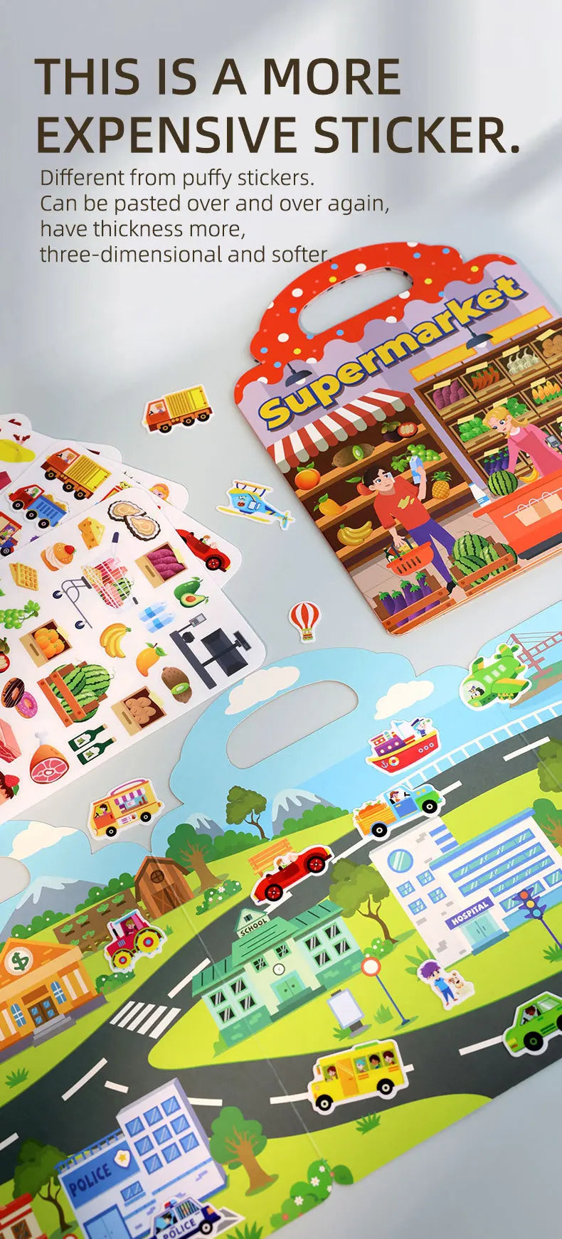 1 Book Jelly Sticker Book Quiet Book DIY Fun for Children's Scene Stickers Repeatedly Paste Puzzle Sticker Book Beauty World Shop