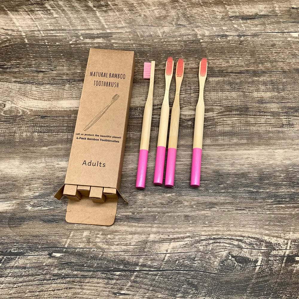 10pcs Round Handle Adult & Children Natural Eco Friendly Travel Tooth Teeth Brush Bamboo Toothbrush With Medium Hard Bristlesth Beauty World Shop