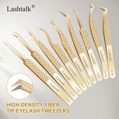 Lashtalk Precision Fiber Tip Tweezer Eyelash Extensions Diamond Grip Anti-Slip Premium Gold Stainless Steel Makeup With Box Pack Beauty World Shop