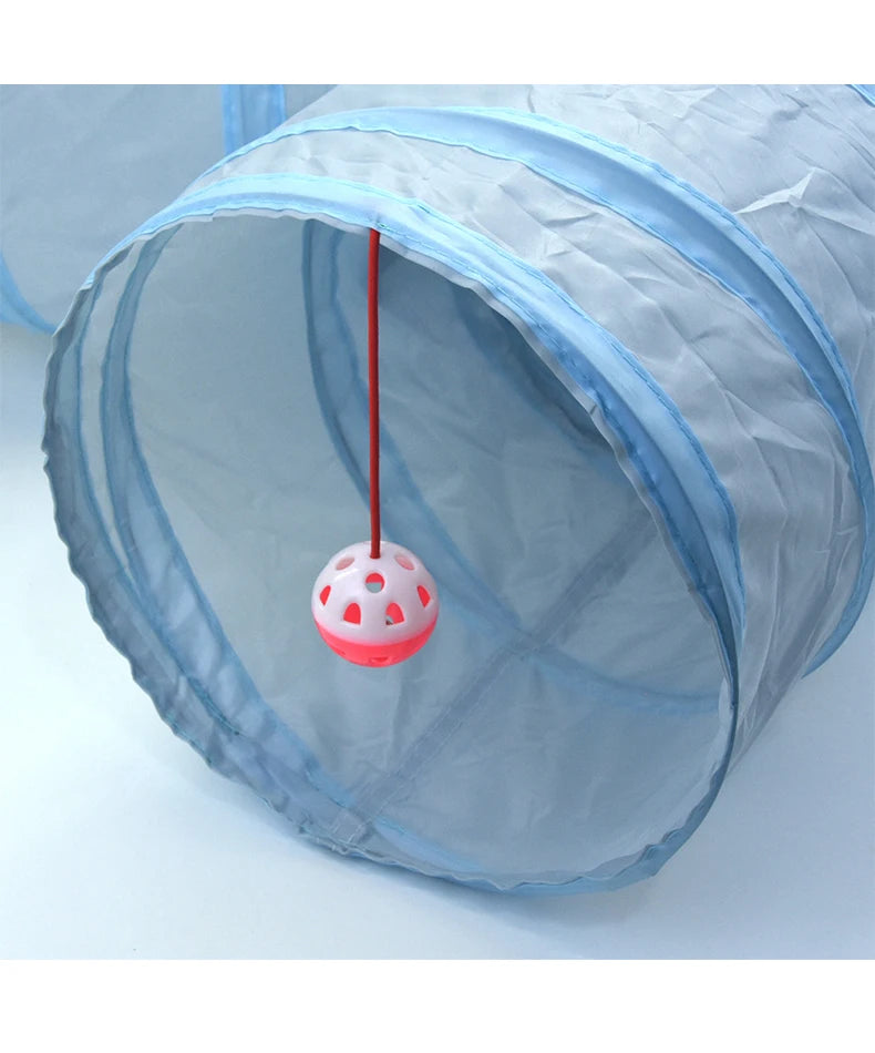 Cat Toys Gray 3-Way Foldable Pet Cat Tunnel Tube Toy Kitten Tunnel Toy with Peep Hole Pet Training Interactive Toy Tunnel Tube Beauty World Shop