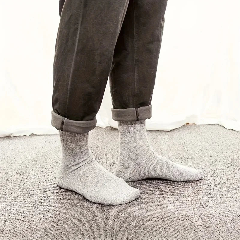 3/5 Pairs Men's Winter Warm Socks, Thick Towel Mid-Calf Socks, Anti-Cold Snow Boots Socks Elastic Solid Color Beauty World Shop