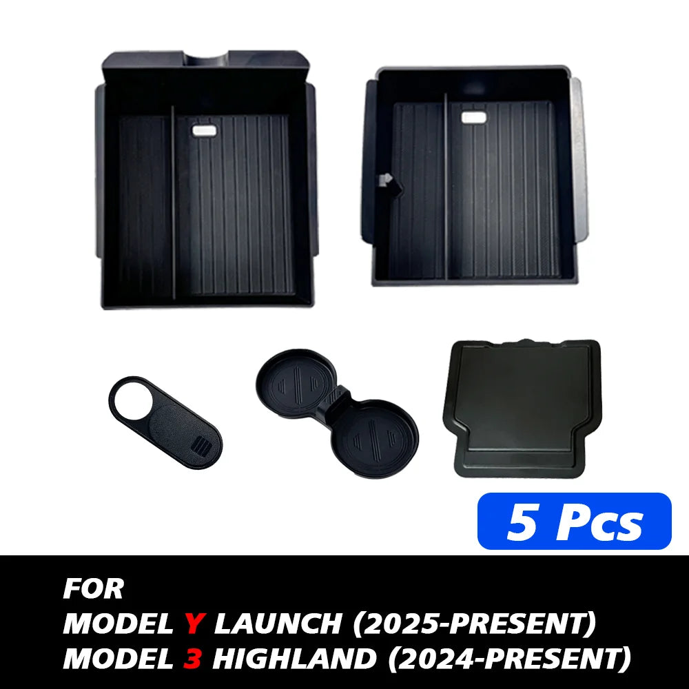 For Tesla New Model Y 2025 Launch Juniper Teslajuniper ABS with Silicone Non-slip Mat Console & Armrest Storage Box Upper Beauty World Shop
