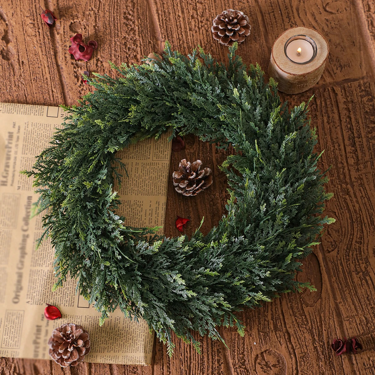 SIA FLOWER Cedar Artificial Flower Ring PE Material Cedar Grass Ring Artificial Plants Garden Decor Home Decor Beauty World Shop