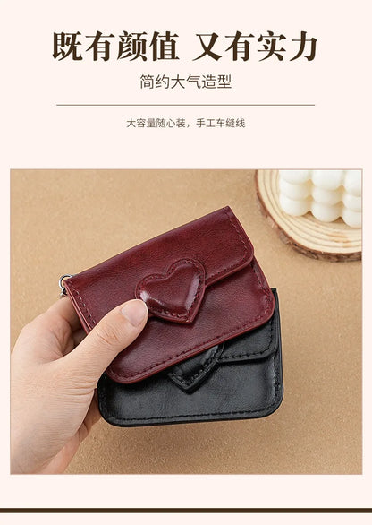 PULeather Card Holder Purse Women Cute Heart Shaped Small Wallet Multi-card Anti-magnetic Card Holder Travel Cash Coin Bag Beauty World Shop