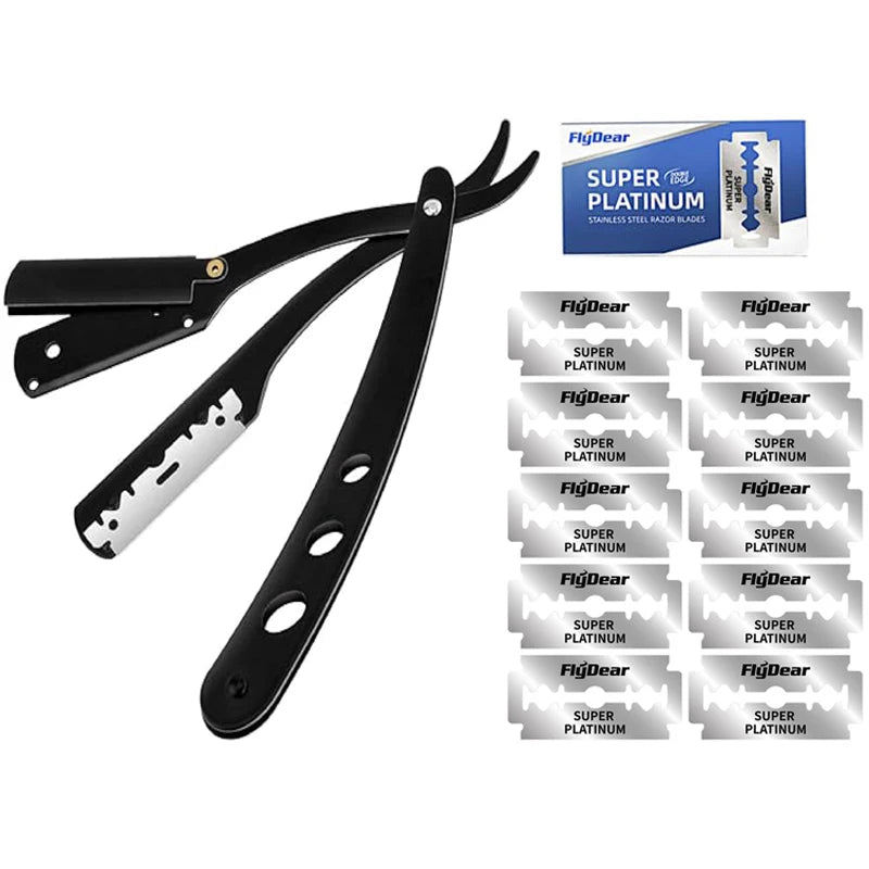 Men Shaving Barber Razor Black Classic Folding Shaving Knife Armpit Hair Pubic Hair Shaver Stainless Steel Straight Razor Holder Beauty World Shop